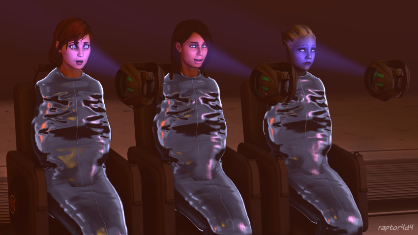3d asari ashley_williams commander_shepard female_only femsub latex liara_t'soni mass_effect multiple_girls multiple_subs open_mouth raptor4d4 spiral_eyes symbol_in_eyes tech_control