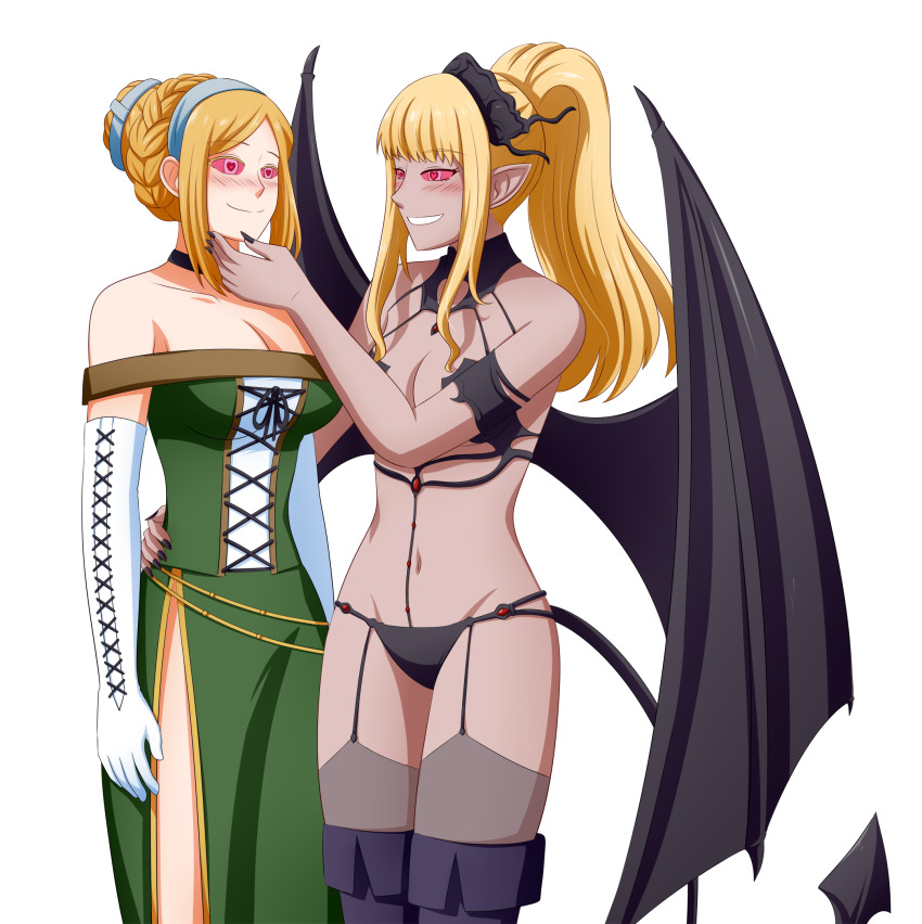 annette_(castlevania) artist_request blonde_hair castlevania castlevania_rondo_of_blood demon_girl happy_trance heart_eyes succubus tail wings yuri