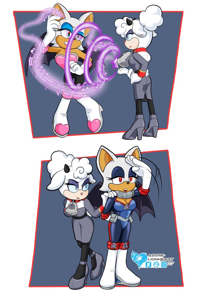 alternate_costume azure-lionheart bat_girl bell bell_collar cleavage collar femdom femsub furry gloves high_heels horns hypnotic_audio hypnotic_music idw_comics lanolin_the_sheep military_uniform rouge_the_bat saluting sheep_girl skirt sonic_the_hedgehog_(series) story uniform wings