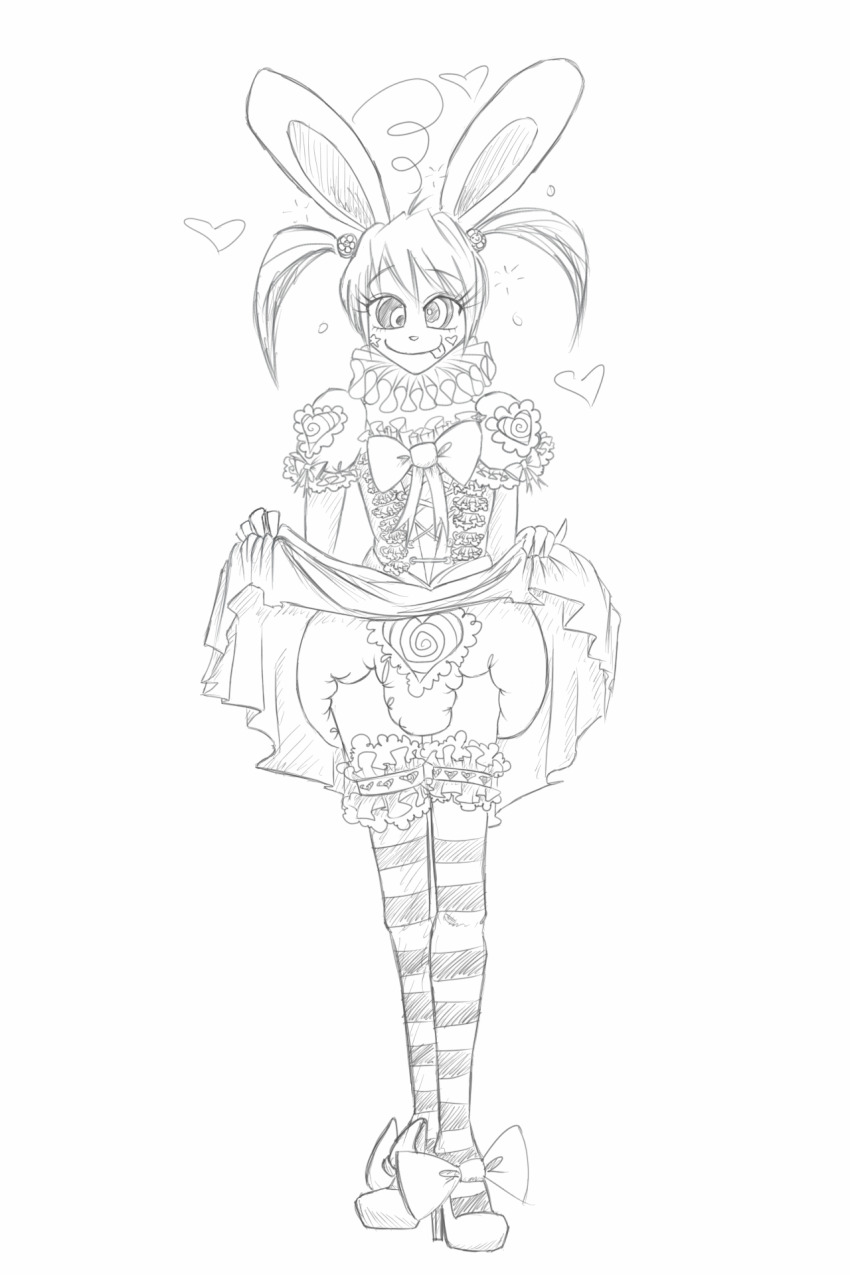 androgynous bow bunny_ears diaper dress feminization happy_trance high_heels hypnotic_clothing luckyluckyluckypenny male_only malesub original sketch skirt skirt_lift solo tongue tongue_out twintails