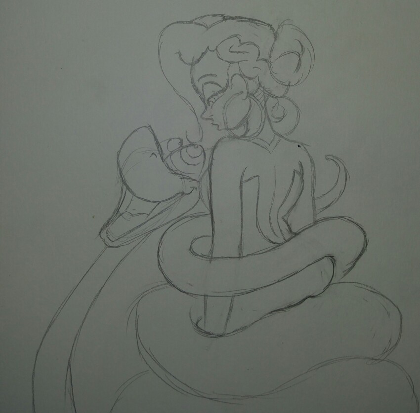 absurdres ass breasts coils colorrings disney dress earrings femsub greyscale groping hypnotic_eyes jewelry kaa kaa_eyes large_breasts maledom monochrome original sketch snake the_jungle_book traditional