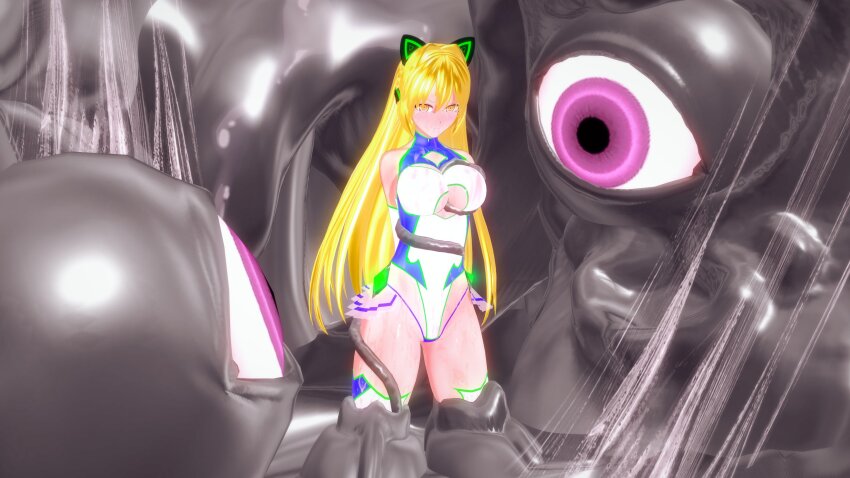 3d angry animal_ears arms_behind_back before_and_after blonde_hair blush breasts cat_ears fake_animal_ears femsub gloves kaints koikatsu! kuromaru large_breasts leotard long_hair looking_at_viewer m.u.g.e.n. miniskirt opera_gloves skirt sweat tears tentacles thighhighs underwear very_long_hair wet yellow_eyes