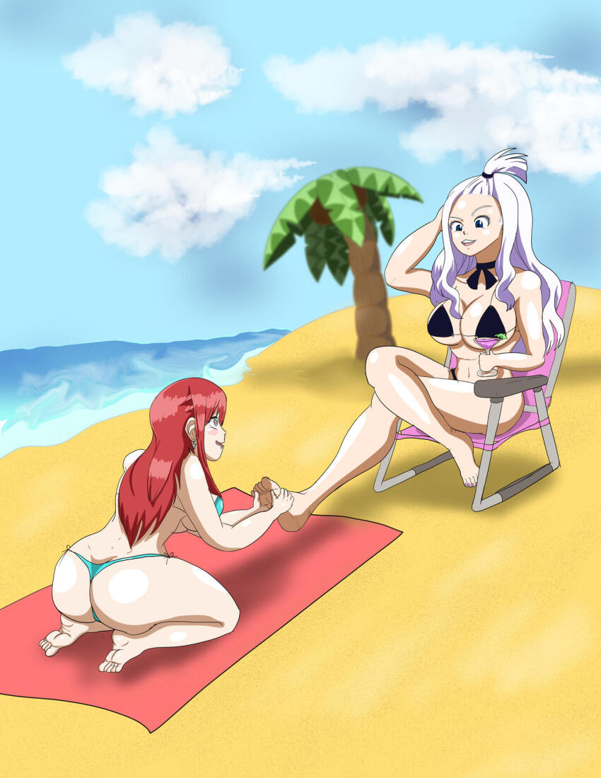 alanwrecked ass erza_scarlet fairy_tail feet femdom femsub happy_trance large_breasts long_hair mirajane_strauss swimsuit