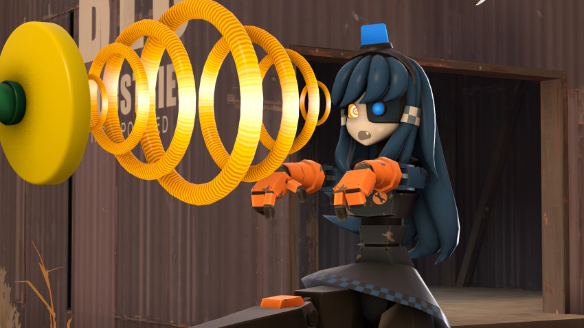 3d blue_hair complex_background fangs femsub hypno_beam hypnotic-ink jimmy_neutron_(series) long_hair mimi_sentry open_mouth pov_dom robot robot_girl skirt source_filmmaker spiral_eyes surprised team_fortress_2 yellow_eyes zombie_walk