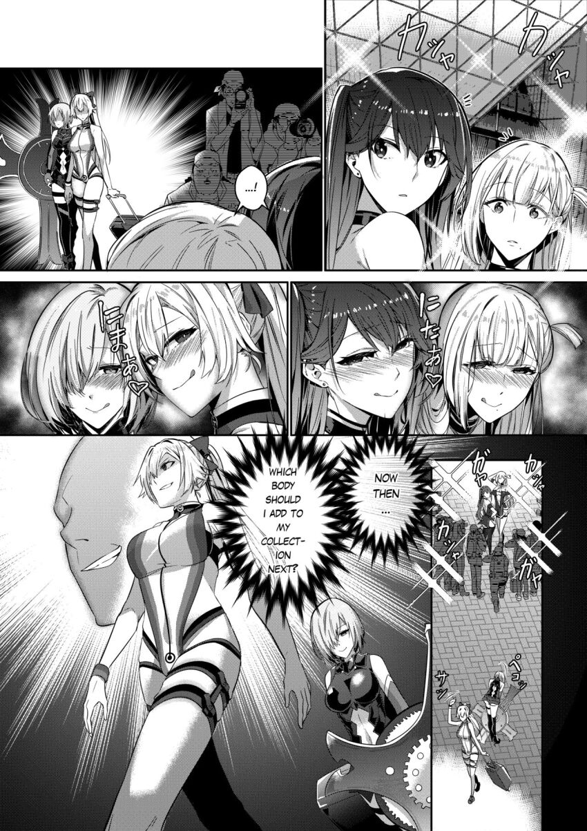 bottomless breast_sucking breasts comic cosplay duokuma exposed_chest fate/grand_order fate_(series) female_only femsub ghost greyscale groping hard_translated hyoui_lover large_breasts masturbation monochrome multiple_girls nude orgasm original possession tagme text topless translated underwear undressing yuri
