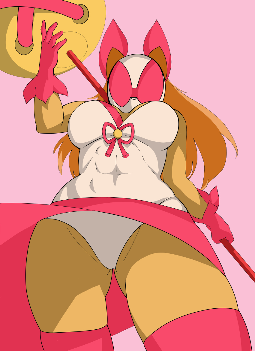 abs absurdres bell blonde_hair bow breasts cameltoe ceroba_(undertale_yelllow) color female_only femsub fox_ears fox_girl furry gloves latex leotard looking_at_viewer mask muscle_girl simple_background tagme thighhighs undertale undertale_yellow upskirt weapon zircontenshi