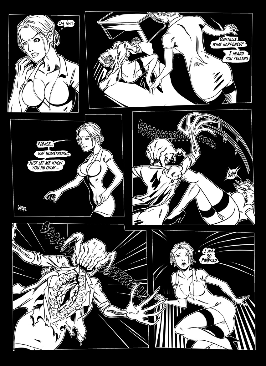 absurdres ass biscuitkris breasts cleavage collarbone comic death female_headcrab femsub half-life headcrab monster nightmare_fuel open_mouth short_hair skirt small_breasts standing text topless upskirt white_eyes zombie