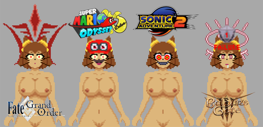 animal_ears baldur's_gate boo_(sonic) breasts brown_hair cappy cat_ears cat_girl command_seal drool eye_color_change fate/grand_order fate_(series) femsub furry gameoverse gameplay_mechanics ghost goggles goggles_on_head kit_bodega_(gameoverse) magic multiple_methods_of_hypnosis nintendo nipples nude nyarukavt pixel_art possession short_hair simple_background sonic_the_hedgehog_(series) super_mario_bros. super_mario_odyssey