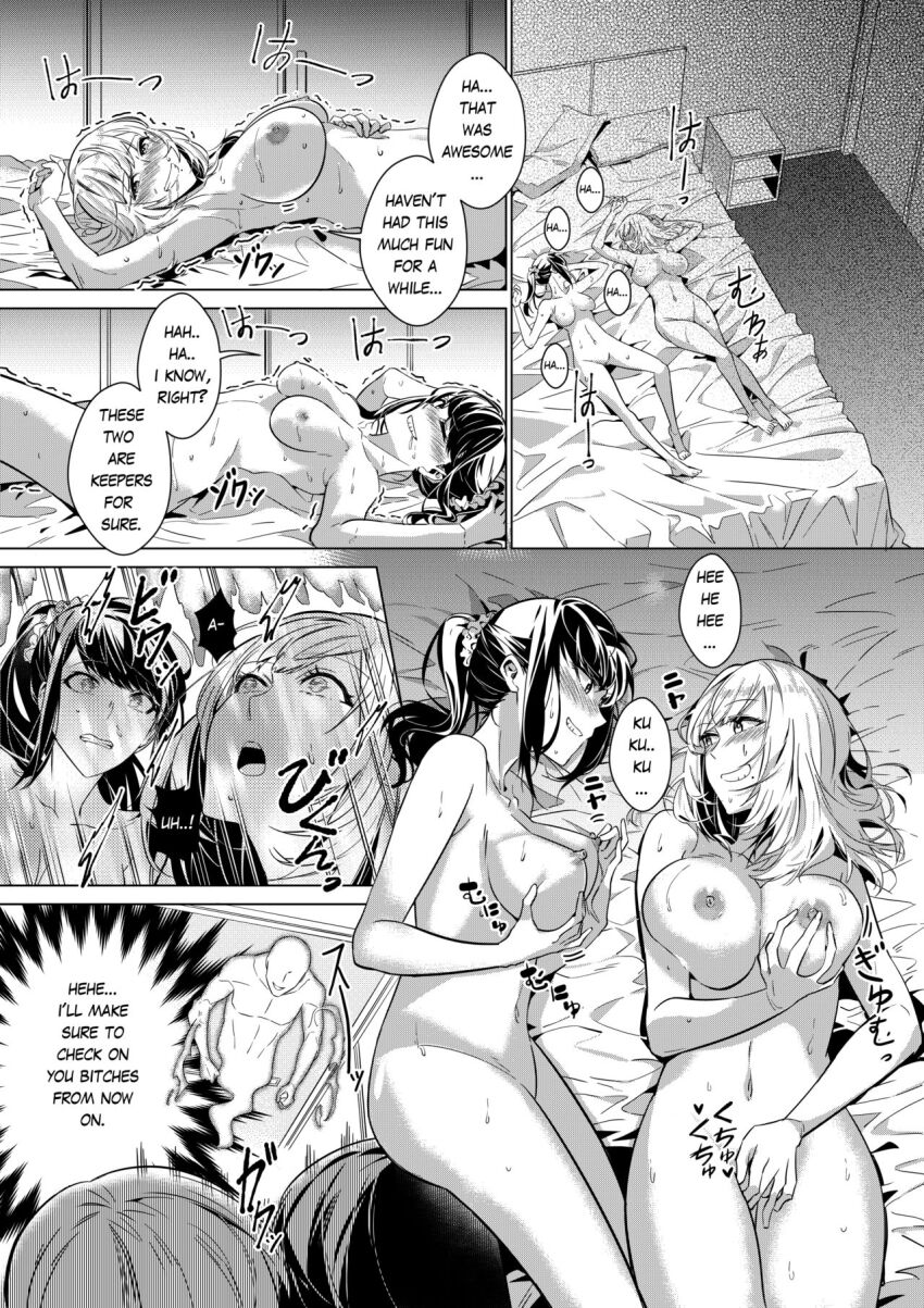 bottomless breast_sucking breasts comic cosplay duokuma exposed_chest female_only femsub ghost greyscale groping hard_translated hyoui_lover large_breasts masturbation monochrome multiple_girls nude orgasm possession tagme text topless translated underwear undressing yuri