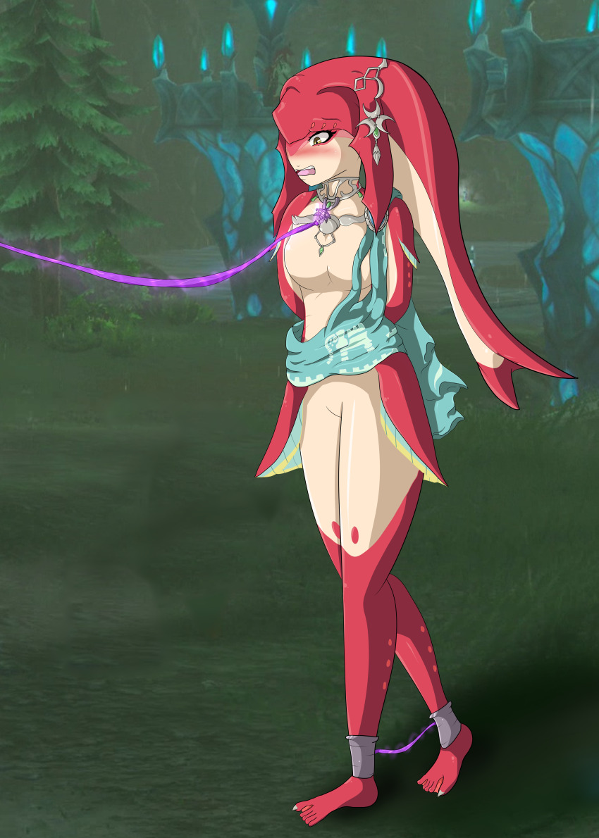 absurdres blush breasts breath_of_the_wild collar female_only fish_girl furry mipha nintendo open_mouth princess shaded-seraphim story the_legend_of_zelda yiga_clan zora