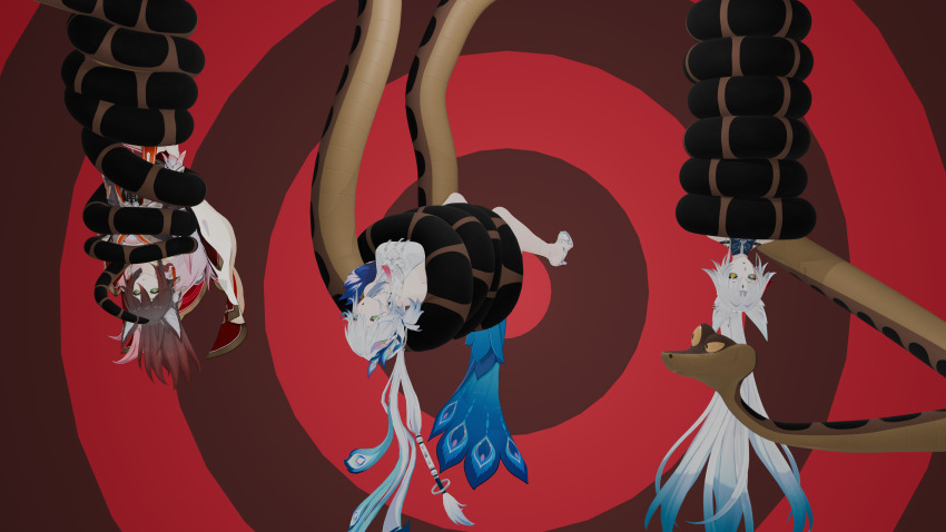 3d absurdres bare_legs black_eyes blender bondage brown_hair coils crossover disney feixiao_(honkai_star_rail) femsub fox_ears fugue_(honkai_star_rail) hanging_down happy_trance harem heterosexual high_heels honkai_star_rail kaa kaa_eyes legs maledom multiple_girls multiple_subs nerdboijesus restrained silver_hair smile smirk snake snek3d spiral_background the_jungle_book very_long_hair white_hair yao_guang_(honkai_star_rail) yellow_sclera