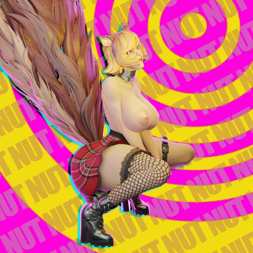 animal_ears breasts brown_hair english_text female_only femsub mantra marvel_comics marvel_rivals nipples nude open_mouth overtone pink_eyes short_hair solo spiral spiral_background squatting squirrel_girl_(marvel) tail text tongue tongue_out