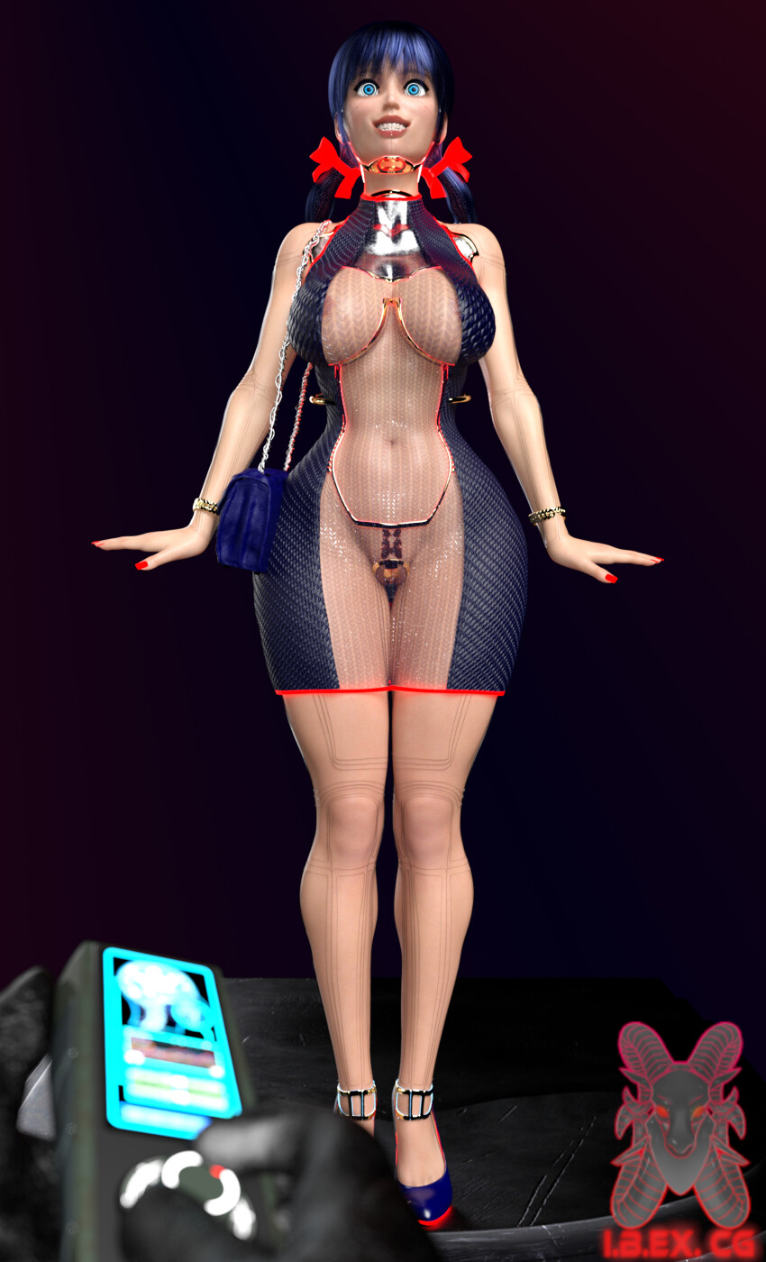 3d alternate_costume blue_eyes blue_hair drone femsub glowing_eyes happy_trance high_heels ibex-cg marinette_dupain-cheng miraculous_ladybug ping pov pov_dom remote_control robot robotization smile standing standing_at_attention story tech_control