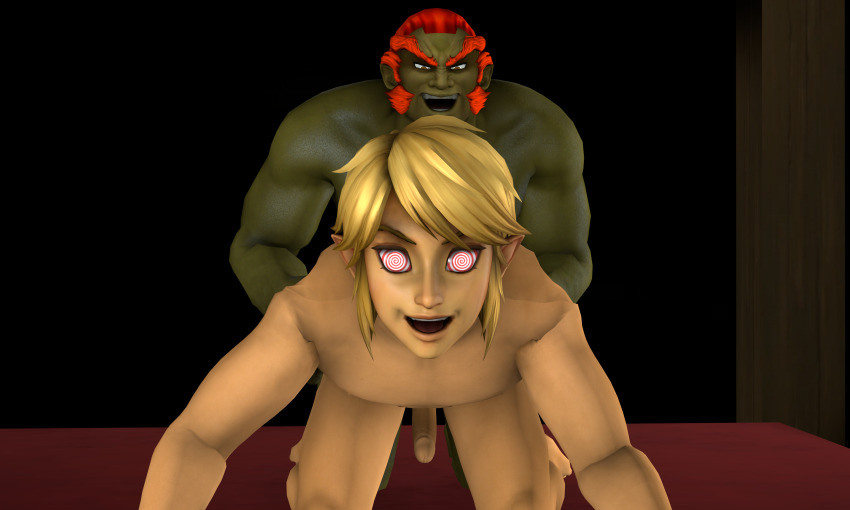 3d all_fours anal bed blonde_hair bottomless ganondorf green_skin happy_trance kneeling link male_only maledom malesub nintendo nude red_hair sex short_hair source_filmmaker spiral_eyes supaphreak symbol_in_eyes the_legend_of_zelda topless yaoi