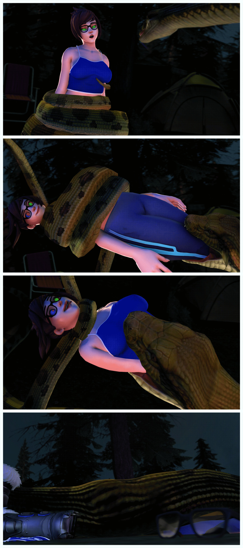 3d absurdres animated animated_eyes_only animated_gif asphyxiation bondage breasts brown_hair catalepsy clothed coils comic dazed eh female_only femsub glasses happy_trance kaa_eyes large_breasts mei_(overwatch) open_mouth original overwatch ring_eyes short_hair smile snake source_filmmaker stomach_bulge vore
