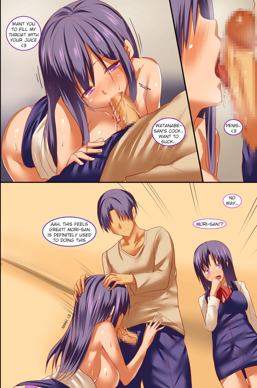 comic english_text execio fellatio femsub hard_translated long_hair maledom no_eyes original penis pi-ko purple_eyes purple_hair short_hair text translated