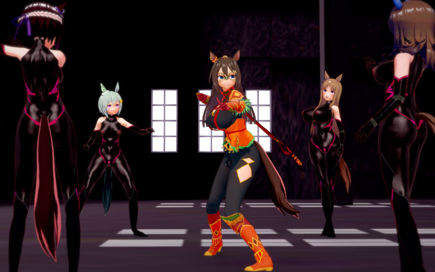 3d angry animal_ears ass bare_shoulders black_hair blonde_hair blue_eyes bodysuit brown_hair character_request drone el_condor_pasa empty_eyes female_only femsub gloves hair_ornament happy_trance horse_girl koikatsu! latex long_hair multiple_girls multiple_subs nipples opera_gloves pink_eyes purple_hair rubber see-through short_hair small_breasts smile standing tail tight_clothing trapped uma1002