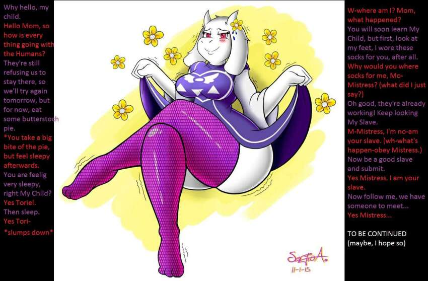 chara_(undertale) drugged femdom femsub hypnotic_feet manip pantyhose red_eyes resisting toriel_dreemurr undertale