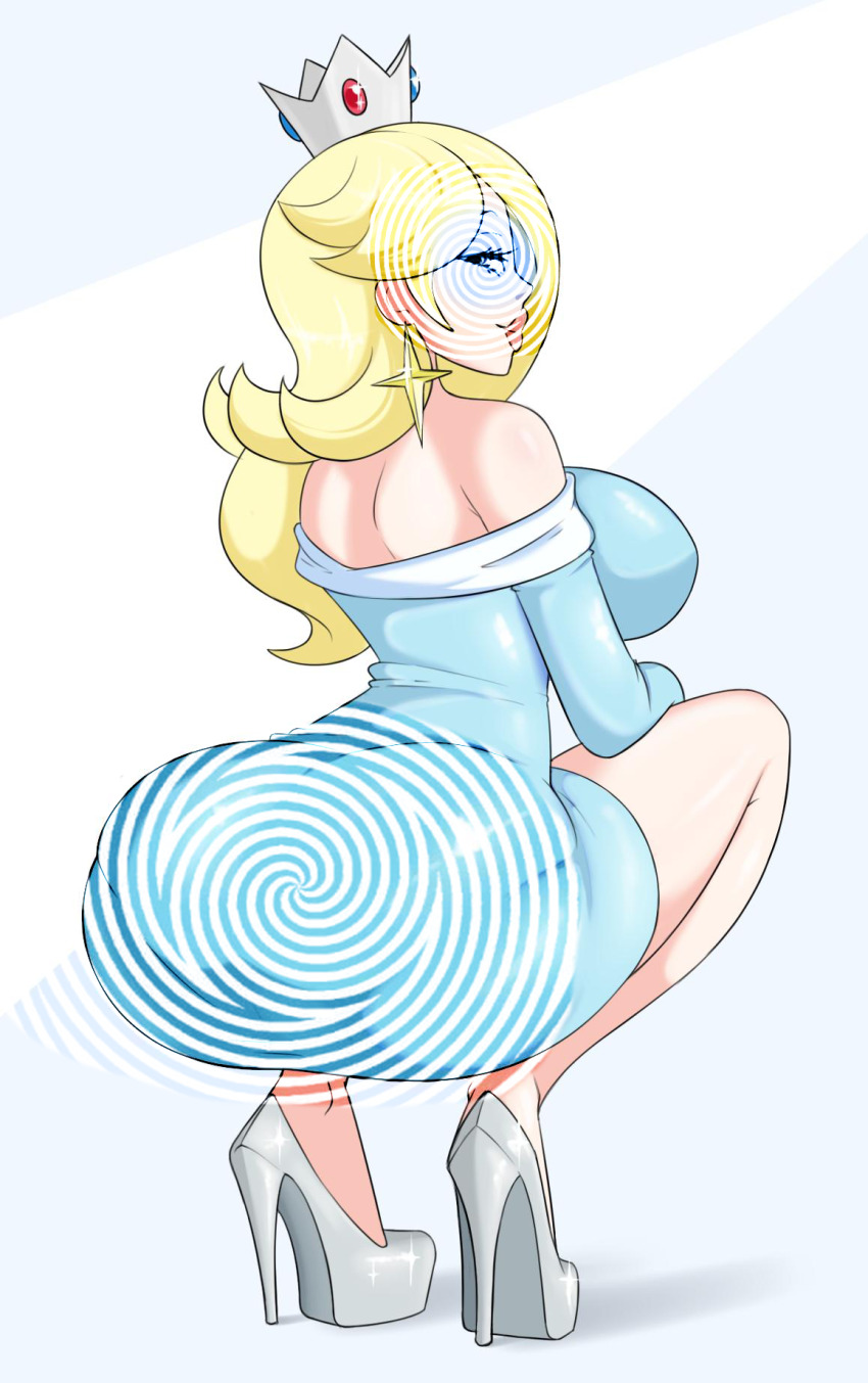 ass ass_focus blonde_hair breasts chroniccomedy_(manipper) female_only femdom glowing glowing_eyes high_heels hypnotic_ass hypnotic_eyes jewelry long_hair looking_at_viewer manip nintendo pov pov_sub princess princess_rosalina sealguy smile solo spiral_eyes super_mario_bros. symbol_in_eyes
