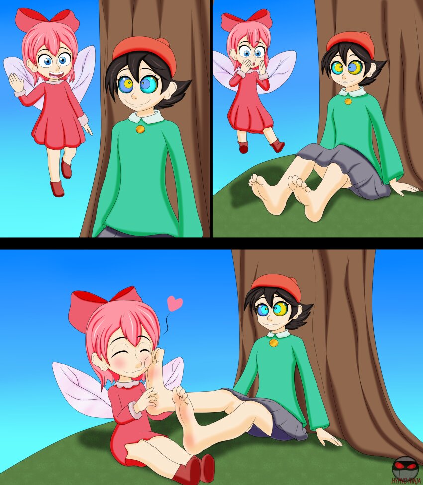 adeleine black_hair comic feet femdom femsub foot_focus happy_trance hypno_ninja kirby_(series) nintendo ribbon_(kirby) short_hair