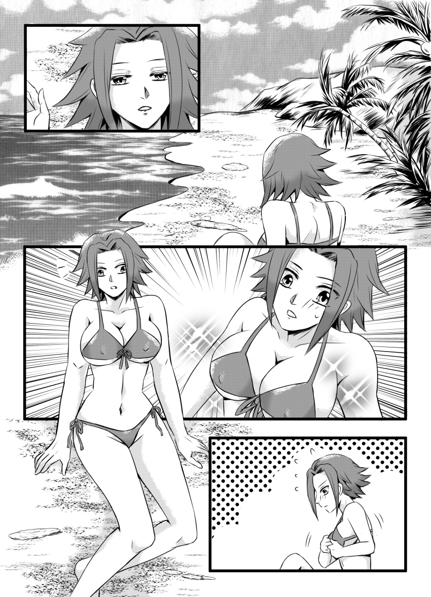 bikini breasts code_geass comic greyscale kallen_stadtfeld large_breasts nilanandita