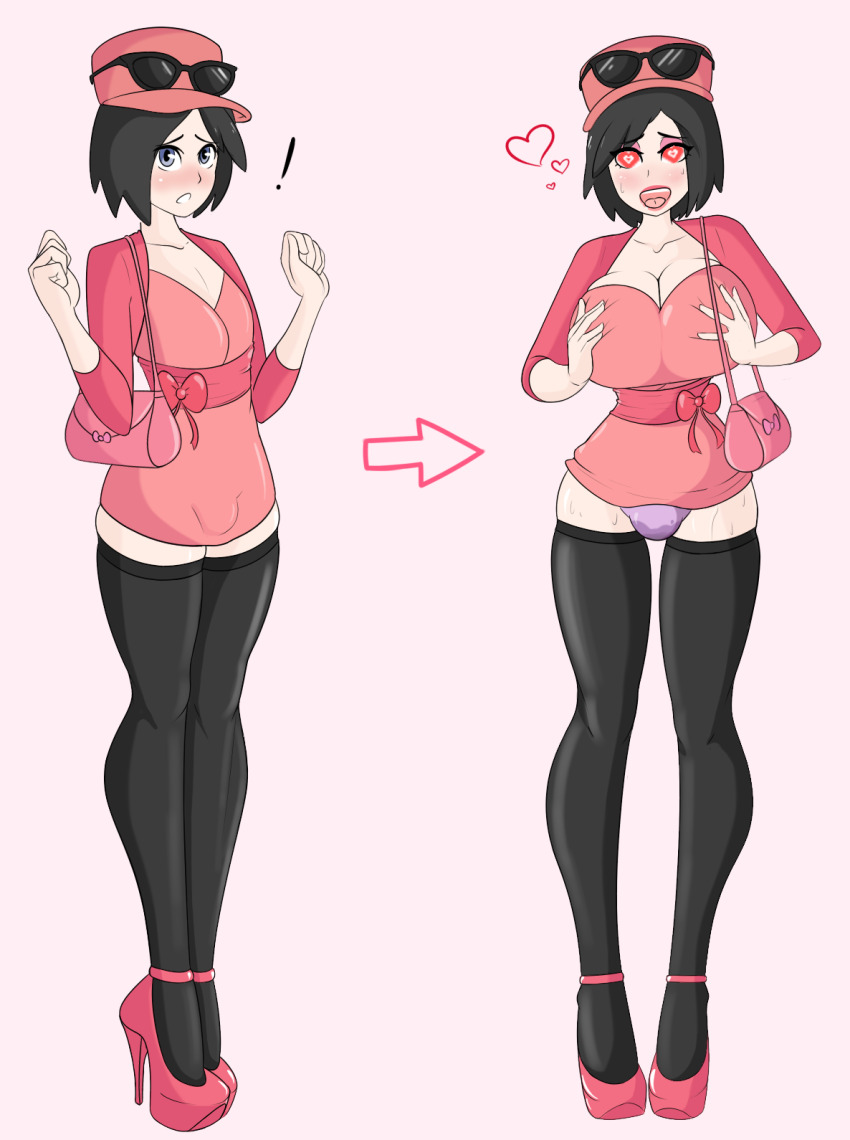 androgynous before_and_after black_hair breast_expansion butterball_(manipper) calem cleavage crossdressing femboy feminization flat_chest futanari futasub happy_trance hat heart heart_eyes huge_breasts legs manip nintendo pokemon pokemon_x_and_y sealguy short_hair small_breasts symbol_in_eyes thighhighs transformation transgender trap
