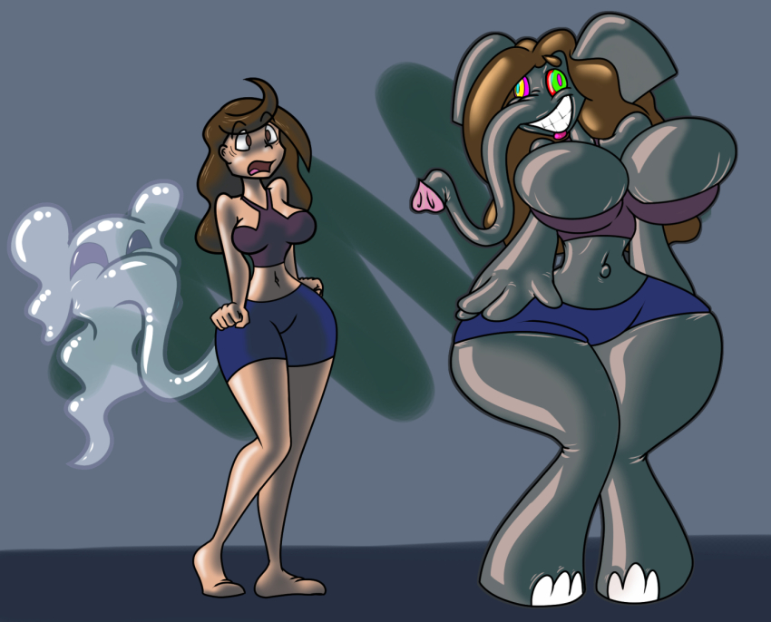 animal_transformation ass_expansion bare_legs barefoot before_and_after breast_expansion breasts brown_hair cleavage elephant_girl femsub furry ghost happy_trance huge_ass huge_breasts huge_hips kaa_eyes legs possession shiny_skin solo surprised thick_thighs toonification toonvasion transformation western