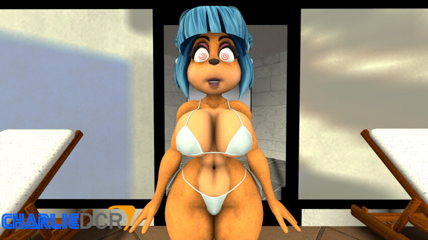 3d bandicoot_girl breasts charliedcr cleavage crash_bandicoot_(series) crash_team_racing female_only femsub furry large_breasts megumi_(crash_team_racing) open_mouth source_filmmaker spiral_eyes standing symbol_in_eyes