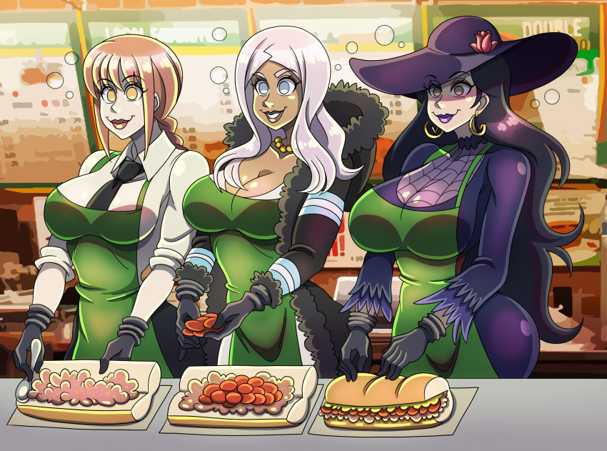 absurdres apron bangs black_hair braid bubble chainsaw_man cleavage collarbone dark_skin deborah_gorrini dress eyeshadow female_only femsub fire_force fishnets flower food forced_employee gloves happy_trance hat hourglass_figure huge_breasts hypnotized_dom large_hips light_skin lipstick long_hair makeup makima_(chainsaw_man) my_hero_academia necklace orange_eyes orange_hair persona_(series) persona_5 ponytail princess_hibana purple_lipstick sae_niijima shirt smile standing tie very_long_hair white_eyes white_hair zorro-zero