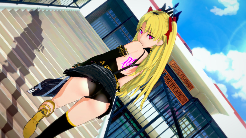 3d ass blonde_hair ereshkigal_(fate/grand_order) fate/grand_order fate_(series) female_only femsub from_behind gloves glowing glowing_eyes hair_ribbon happy_trance heart heart_eyes hypnotic_tattoo jewelry koikatsu! long_hair looking_at_viewer manip opera_gloves qian_(manipper) red_eyes ribbon shoes smile solo standing symbol_in_eyes tattoo thighhighs thighs twintails