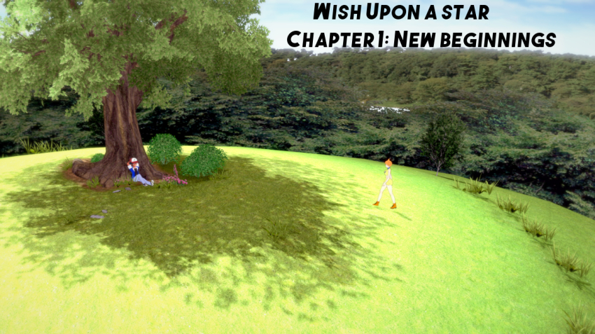 3d ash_ketchum aware closed_eyes clothed cover english_text horokeu misty nintendo orange_hair outdoors pokemon pokemon_(anime) short_hair text trees