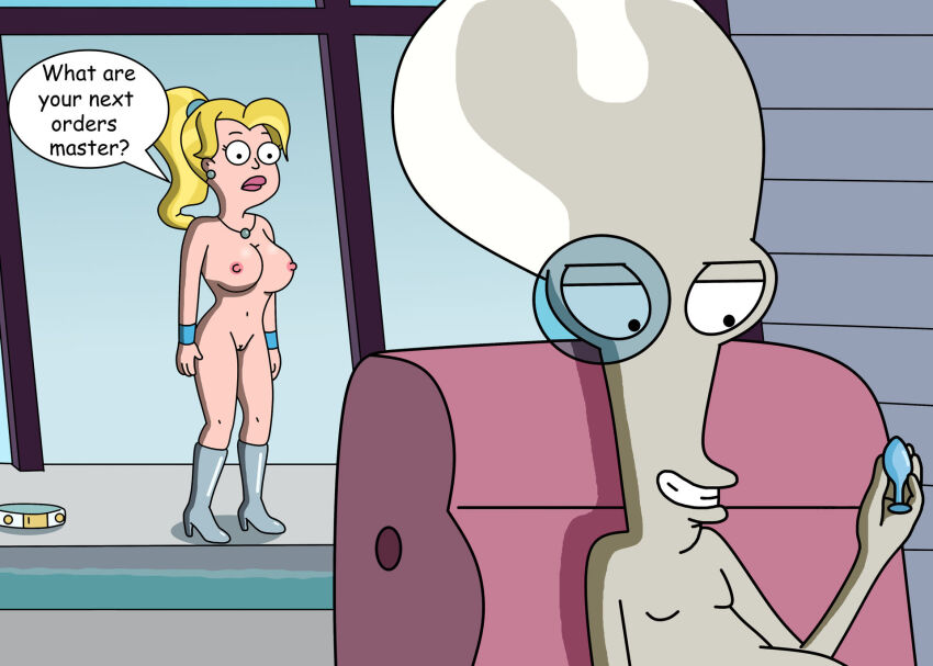 alien american_dad bald black_eyes boots breasts cleavage collarbone creek12 erect_nipples evil_smile expressionless femsub francine_smith high_heels huge_breasts long_hair maledom milf monocle necklace roger_smith sexpun_t'come smile text