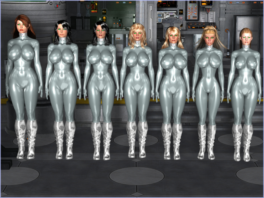 3d abs alpha_woman american_amazon black_hair blonde_hair bodysuit boots breasts brown_hair collar erect_nipples erect_nipples_under_clothes expressionless female_only femsub glowing_eyes graybot green_eyes high_heels huge_breasts lipstick long_hair macrolass madcurse metrobay_comix mother_and_daughter ms._metrobay pink_pussycat ponytail solaria standing standing_at_attention super_hero tight_clothing valient_grrl