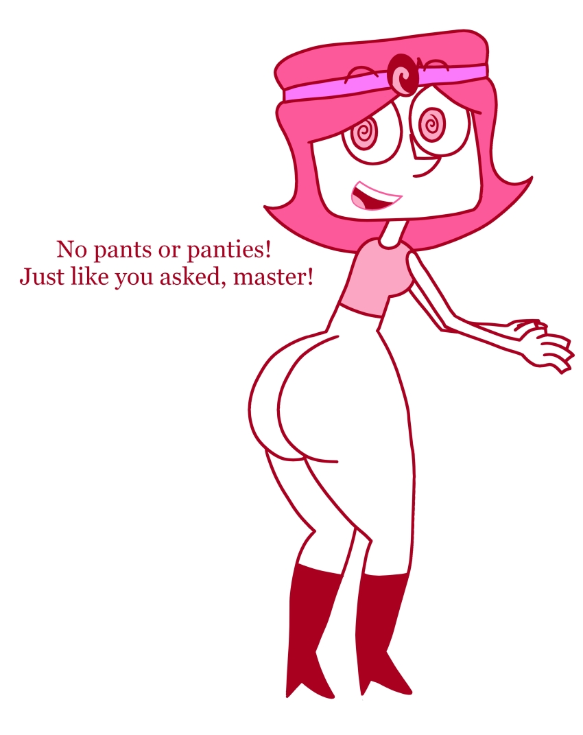 absurdres apopop ass breasts deb_turnbull femsub large_breasts pink_hair robotboy smile spiral_eyes symbol_in_eyes text