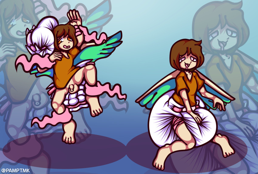 age_regression barefoot before_and_after bottomless brain_drain brown_hair diaper drool frost_d_tart_(starvagrant) happy_trance male_only malesub original penis phantom_hand spiral_eyes tmk-pamps wings