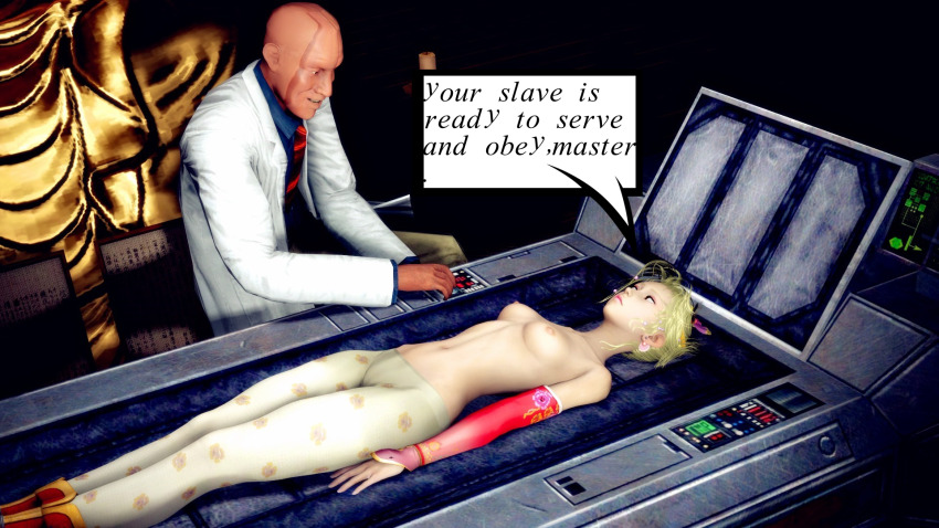 3d bald blonde_hair breasts cleavage collarbone crossover doctor erect_nipples expressionless femsub final_fantasy final_fantasy_vi gloves half-life lying maledom opera_gloves pajamas scientist short_hair small_breasts source_filmmaker terra_branford text topless white_eyes whitewash_eyes wufan870203