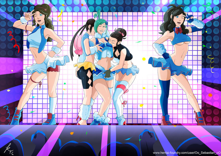 ahoge black_hair blue_eyes blue_hair bow_tie bracelet brown_hair cleavage closed_eyes collar crop_top dancer empty_eyes femdom femsub fingering fingerless_gloves gloves hair_buns hair_ornament hand_on_hip high_heels hilda kissing kneehighs lisia_(pokemon) long_hair miniskirt mother_and_daughter multiple_girls multiple_subs navel nintendo one_eye_open oo_sebastian_oo open_mouth pokemon pokemon_black_and_white pokemon_black_and_white_2 pokemon_omega_ruby_and_alpha_sapphire ponytail posing rosa_(pokemon) shoes short_shorts shorts signature single_hair_bun skirt smile stage thighhighs underboob unova_mother_(bw) unova_mother_(bw2) v vest wink yuri