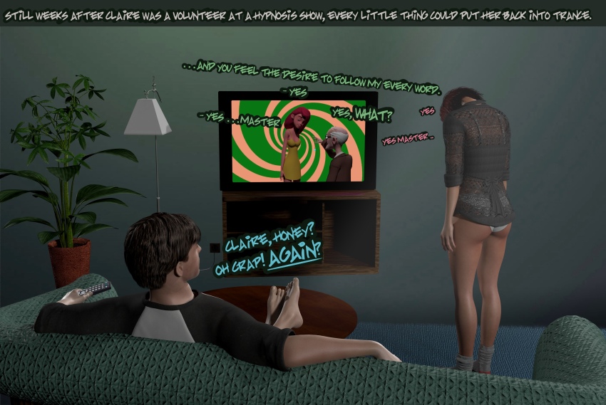 3d aagne accidental_hypnosis ass bare_legs brown_hair femsub humor hypnotic_voice koandstuff legs panties slouching socks standing tagme tech_control text trigger underwear