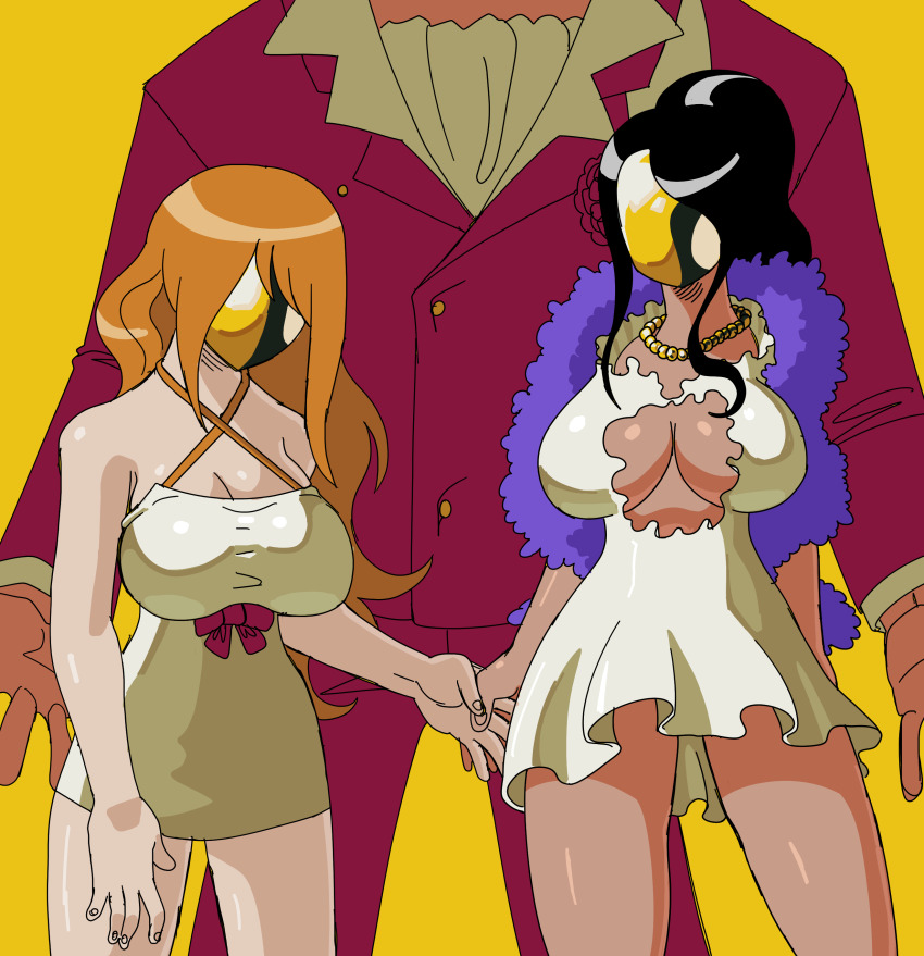 alternate_costume breasts dazed dress drone faceless gild_tesoro gold hypnotized_hypnotist nami_(one_piece) nico_robin one_piece skirt thecumman