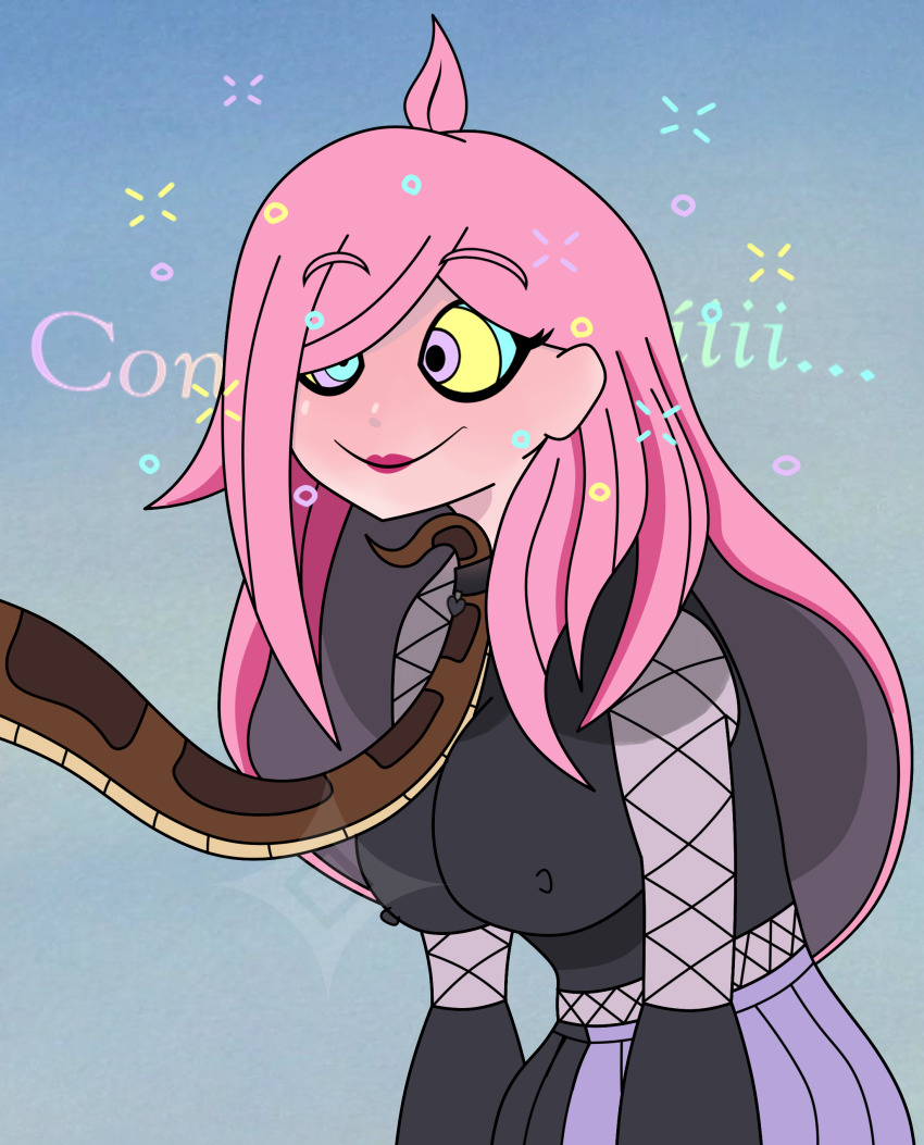 breasts coils collar erect_nipples femsub happy_trance kaa_eyes kayveleth leash long_hair maledom neneefthy pink_hair ring_eyes smile snake virtual_youtuber