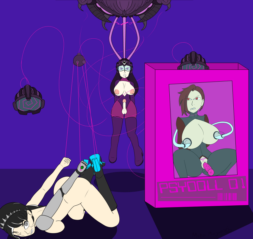 absurdres angry bodysuit bondage boots box breasts breasts_outside chekhov_(somebodyiusedtohypno) clothed_exposure dildo drool erection femsub futasub helmet huge_breasts hypnotized_hypnotist large_breasts magic milk milking milking_machine mina_morgan_(artist) mina_morgan_(somebodyiusedtohypno) multiple_subs original penis puppet pussy resisting spiral sypher_(goldenfork) tattoo tech_control thigh_boots wires