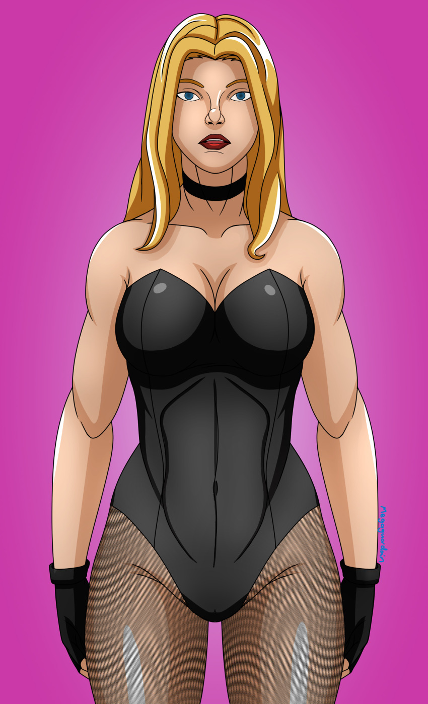 absurdres black_canary blonde_hair blue_eyes breasts choker cleavage corruption dc_comics empty_eyes female_only femsub fishnets happy_trance large_breasts long_hair megaguardain super_hero western