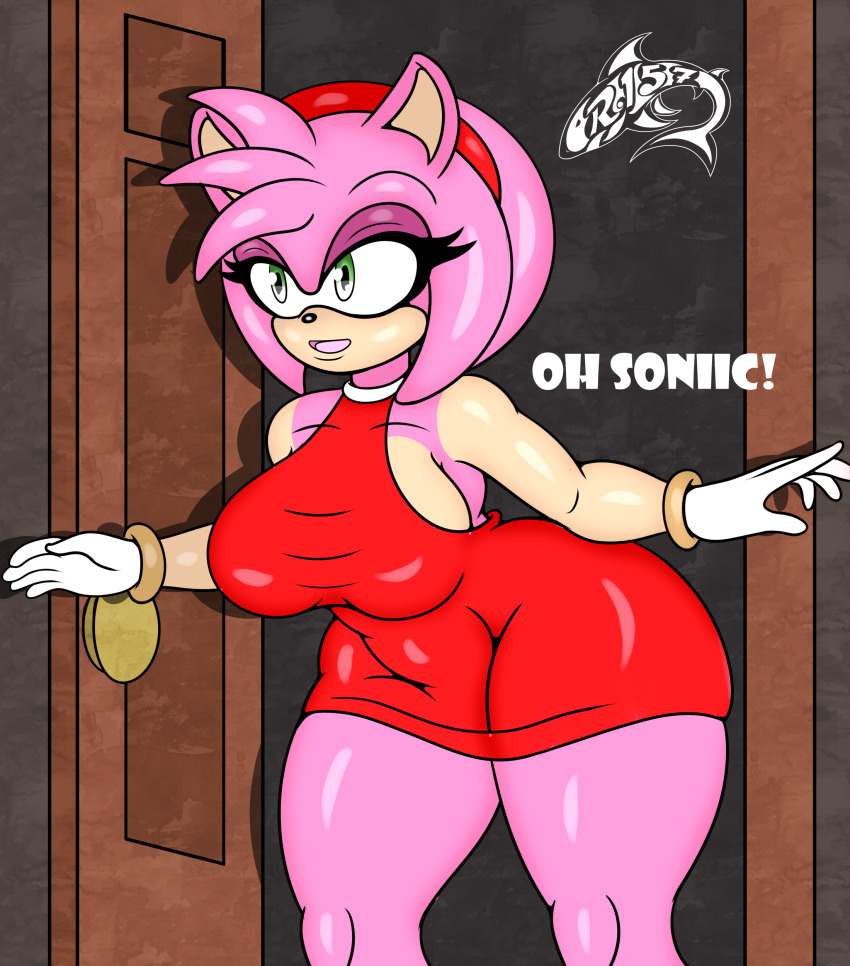 amy_rose boom_boo breasts dress furry gloves green_eyes headband hedgehog_girl pink_hair possession renegade-157 sonic_the_hedgehog_(series) thick_thighs