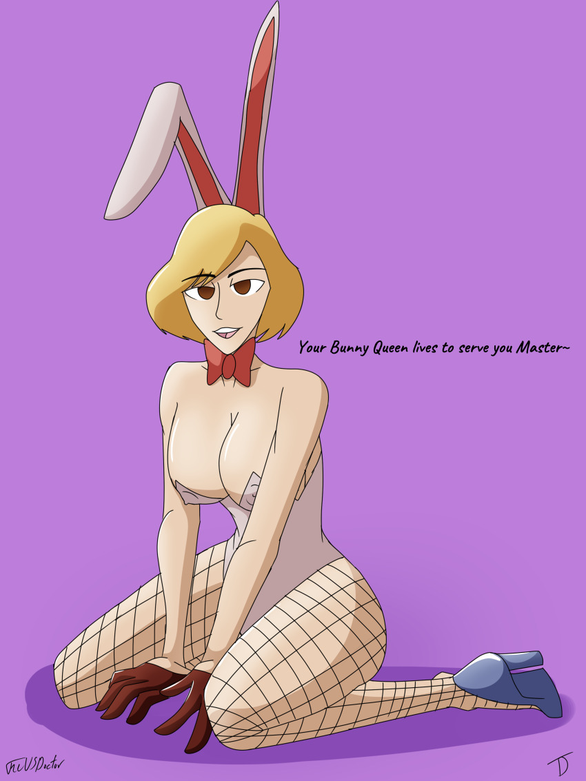 absurdres ashelia_b'nargin_dalmasca blonde_hair breasts brown_eyes bunny_ears bunny_girl bunnysuit empty_eyes fake_animal_ears female_only femsub final_fantasy final_fantasy_xii happy_trance high_heels large_breasts open_mouth short_hair smile text the_us_doctor