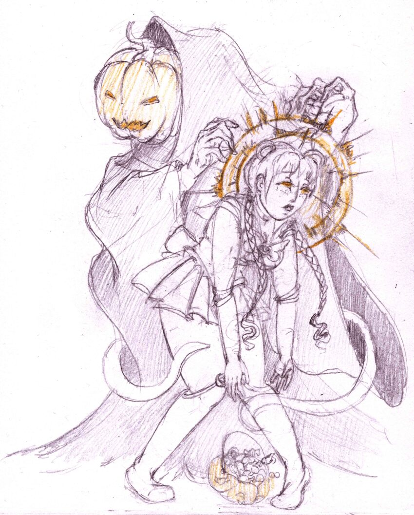 braid costume dazed glowing_eyes halloween justsketchingviolets magic open_mouth original viltai_(viltai)