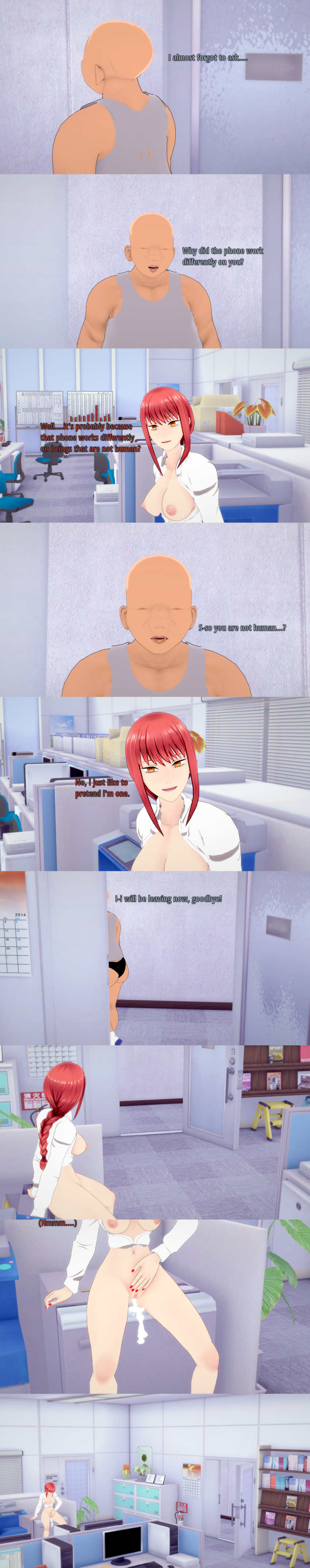 absurdres aware bald braid breasts censored chainsaw_man chubby cum cum_in_pussy dialogue english_text fat femsub makima_(chainsaw_man) maledom nipples nude ponytail pussy red_hair ring_eyes sugus text ugly_bastard yellow_eyes