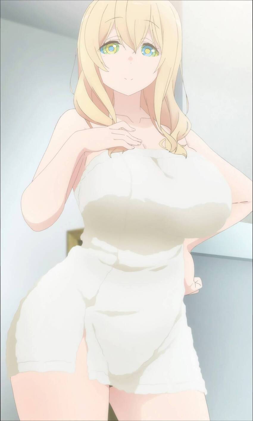 altered_perception ayaka_sunohara bare_shoulders bath blonde_hair breasts collarbone female_only femsub hand_on_hip happy_trance huge_breasts ivatent_(manipper) manip smile solo sunoharasou_no_kanrinin-san thick_thighs