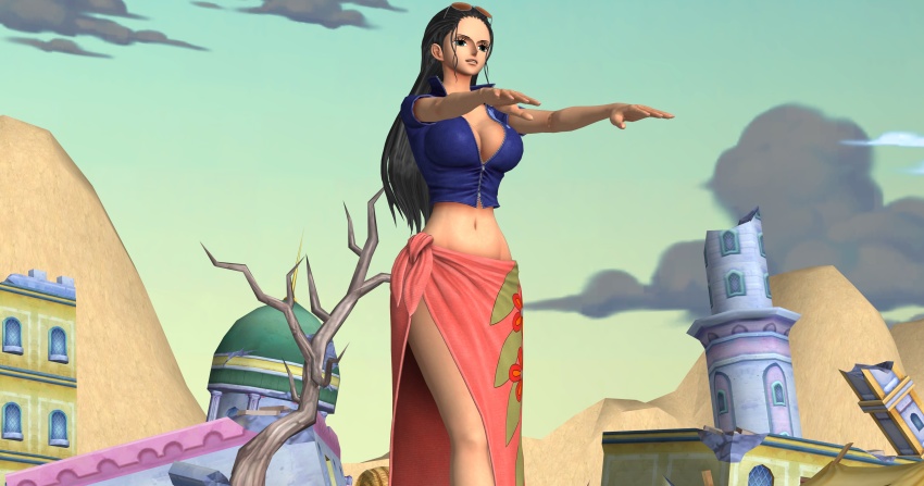 3d absurdres black_hair bobboxbody breasts empty_eyes expressionless female_only femsub large_breasts long_hair long_skirt navel nico_robin one_piece skirt zombie_walk