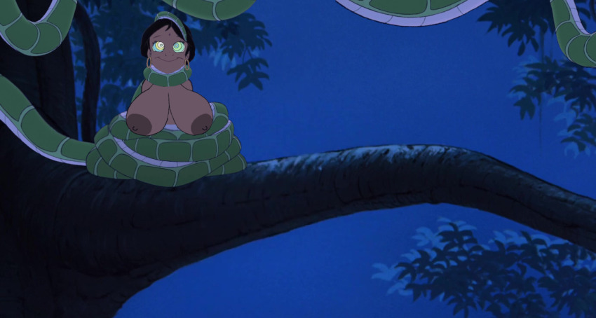 black_hair breasts coils disney earrings femsub happy_trance huge_breasts jewelry kaa kaa_eyes maledom manip night outdoors poptartbitch_(manipper) shanti smile the_jungle_book trees