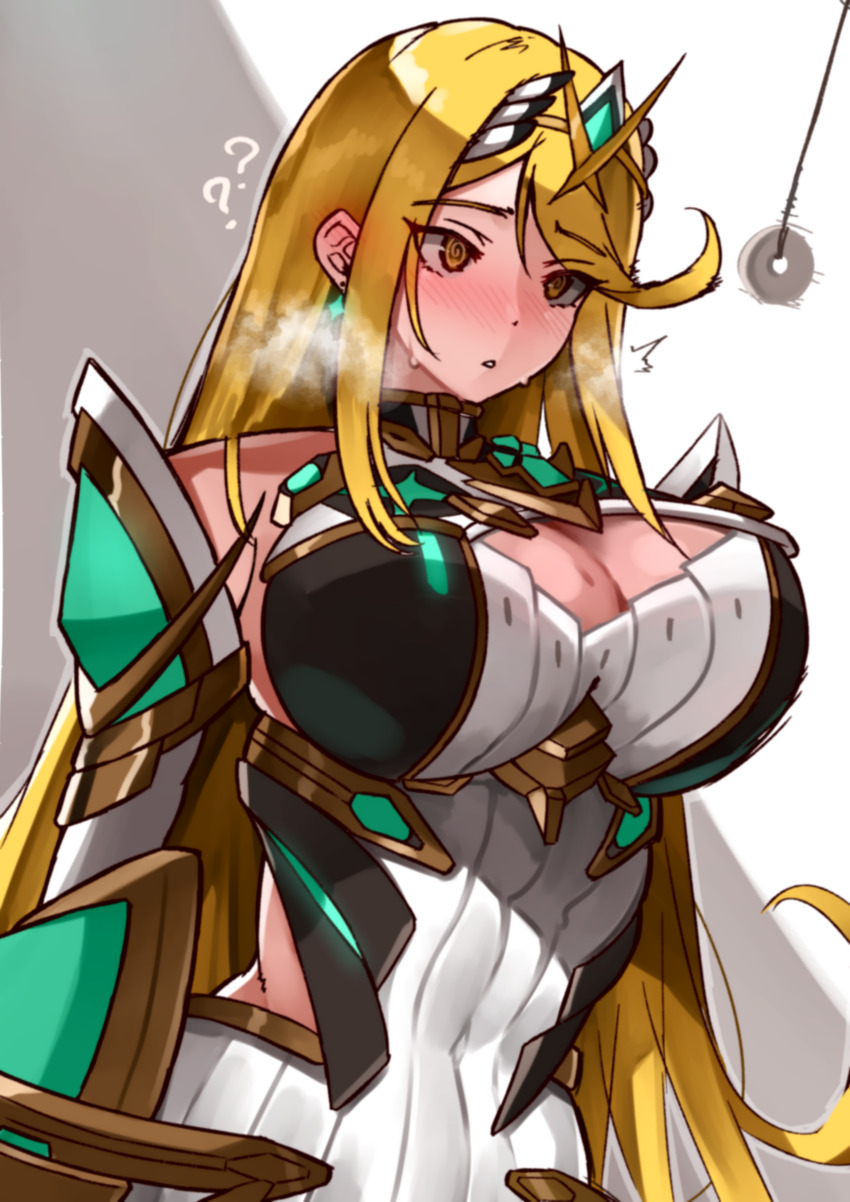 blonde_hair breath coin confused female_only femsub large_breasts long_hair mythra_(xenoblade) pendulum sweat xenoblade_chronicles xenoblade_chronicles_2 yotsuhauni